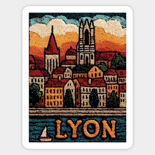 Historic Lyon France Linocut Print | Vintage Vieux Lyon Souvenir Sticker